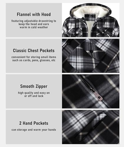 GEEK LIGHTING Men's Flannel Shirts Jacket Sherpa Lined Fleece Plaid Hoodie Long Sleeve Winter Warm Coat4