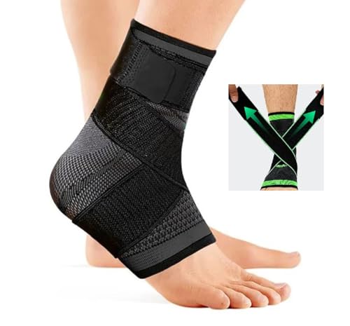 Adjustable Ankle Brace, Heel Brace for Achilles Tendonitis, Plantar Fasciitis - Eases Swelling and Sprains. Ankle Support for Women & Men with Strap, Heel Protector Wrap for Pain Relief and Compression Sleeve for Sprained Ankles (1-Pack) (Green, Large)