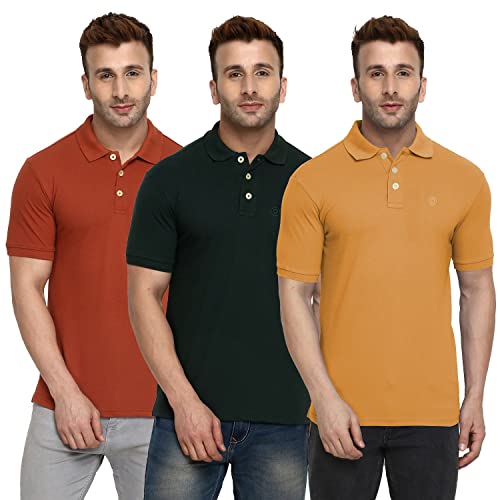 CHKOKKO Men Polo T-Shirt Combo Pack of 3 MultiColour S