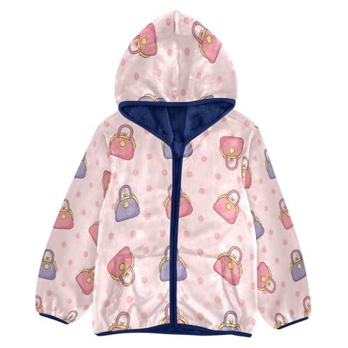Handbag Pattern on Pink Toddler Fleece Jacket Girl Boys Hooded Fleece Jacket Coat Warm Outwear Zip-up 3-10T