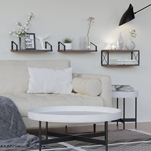 Richer House 2-In-1 Wall Mounted Floating Shelves Set Of 3, Rustic Wood Shelves For Wall Decor, Farmhouse Bathroom Shelves With Tissue Holder For Bathroom, Bedroom, Livingroom - Rustic Brown #TOP6