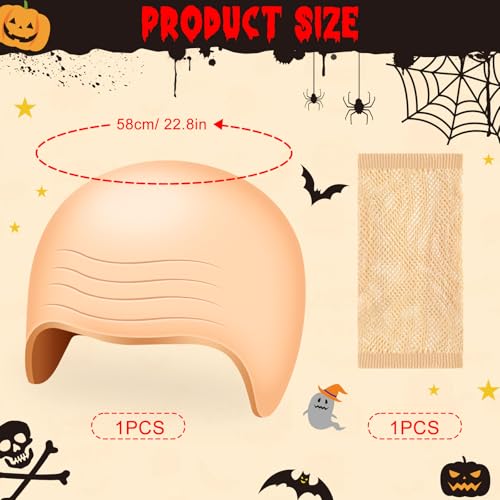 NEBURORA 2 Pcs Thick Bald Cap Halloween Latex Wrinkle Bald Caps for Adults Women Men Wig Cap Costume for Halloween Makeup Cosplay Accessories Nude