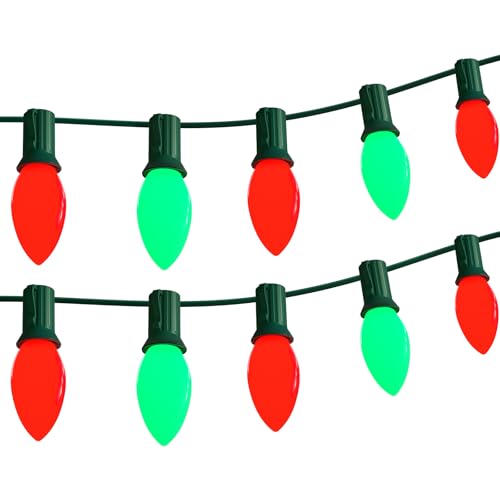 C9 LED Christmas String Lights Outdoor 25Ft Red and Green Vintage Christmas Lights with 26 C9 Red/Green Bulbs Outdoor Hanging Patio Light for Xmas Tree Path Roofline Wedding Party Decoration