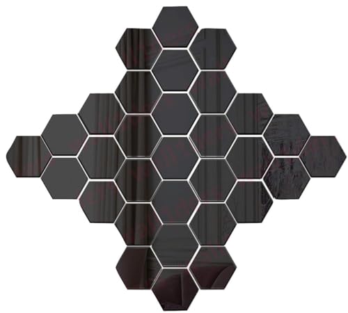 Image of Wall1ders 30 Hexagon with 10 Butterflies Black (Each Hexagon Size 10.5 cm x 12 cm) Hexagon mirror wall stickers, mirror stickers for wall, acrylic mirror wall decor sticker, wall mirror stickers, hexagonal mirror wall sticker. for Home.