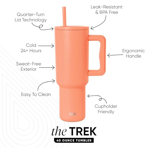 Image of Simple Modern 40 oz Trek Tumbler with Handle and Straw Lid | Cup Holder Friendly Insulated Stainless Steel Travel Mug | Mango