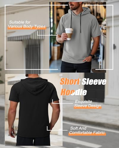 Ficerd 3 Pack Men's Short Sleeve Hoodie Workout Shirts Comfy Running Active Athletic Pullover Sweatshirt4