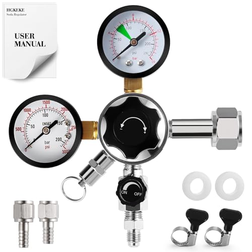 HGKEKE High Pressure CO2 Regulator Dual Gauge Keg Regulator 0-120PSI Output Pressure Regulator for Kegerator - CGA 320 Beer Regulator, 7/16-20 UNF Thread Fittings, Keg Regulator for Beer, Soda