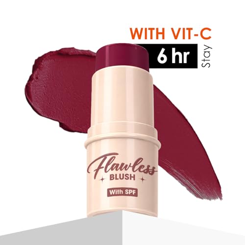 Image of Blue Heaven Flawless Blush Stick with SPF | Infused with Vit C & Hyaluronic Acid | Creamy Blush Stick for Cheeks, 6 Hr Long Lasting Tint Blush for Face Makeup, High Pigment Blusher | Deep Berry | 7.3gm