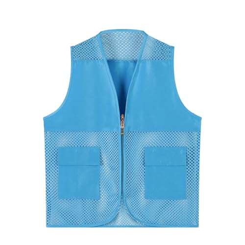 2026 - Gilet de pêche respirant en maille pour enfants Poches Photographie Voyage Randonnée Gilet Veste pour Adultes Adolescents Bébé T-shirt Garçon 74, bleu ciel, 8-9 ans
