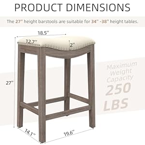 Bar Stools Set of 3, Counter Height Stools Saddle Seat, 27” Vintage Linen Fabric Stools with Wood Legs and Nailhead Upholstered Seat for Kitchen Island, Beige Bar Stools Set of 3 Counter Height Stools Saddle Seat 27 Vintage Linen Fabric Stools with Wood Legs and Nailhead Upholstered Seat for Kitchen Island Beige