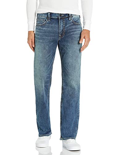 Silver Jeans Co. Men's Zac Relaxed Fit Straight Leg Jeans, Medium Indigo, 36W x 34L