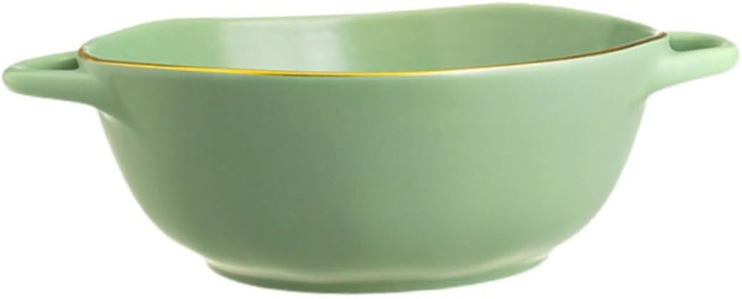Sosoport Ceramic Baking Dish Double Handle Soup Bowl Matcha Green Porcelain Serving Dish Oven-Safe Salad Bowl for Kitchen Dining