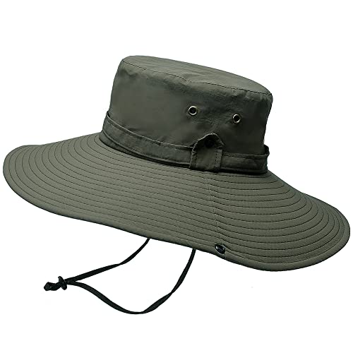 WANYI Chapeau de Soleil à Large Bord Extérieur 12CM Unisex Chapeau de Pêcheur Outdoor Chapeau de Seau/Brousse Boonie Hat Multifonction Respirable 360°Anti UV Chapeau de Randonnée(Armée Verte) Cover