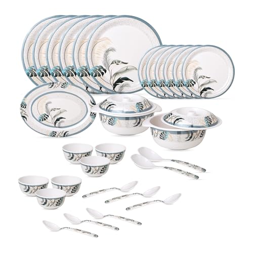 Image of Golden Fish 31 Pcs Complete Dinner Set for 6 with Rice Plate | 6 Full Plates, 6 Quarter Plates, 6 Veg Bowls, 2 Donga with Lid, 2 Serving Spoons & 6 Eating Spoons | Full Meal Serving Combo