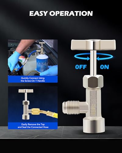 Image of Orion Motor Tech R134a Self Sealing Can Tap, Self-Sealing Can Opener for R134a Refrigerant Self-Sealing Cans, with Tank Adapter for 1 /4 inch and 1 /2 inch AC Charging Hoses for Refilling Automotive AC System