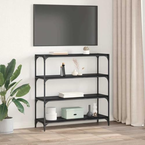 Librería industrial de madera y metal de 3 compartimentos para almacenamiento en salón 5