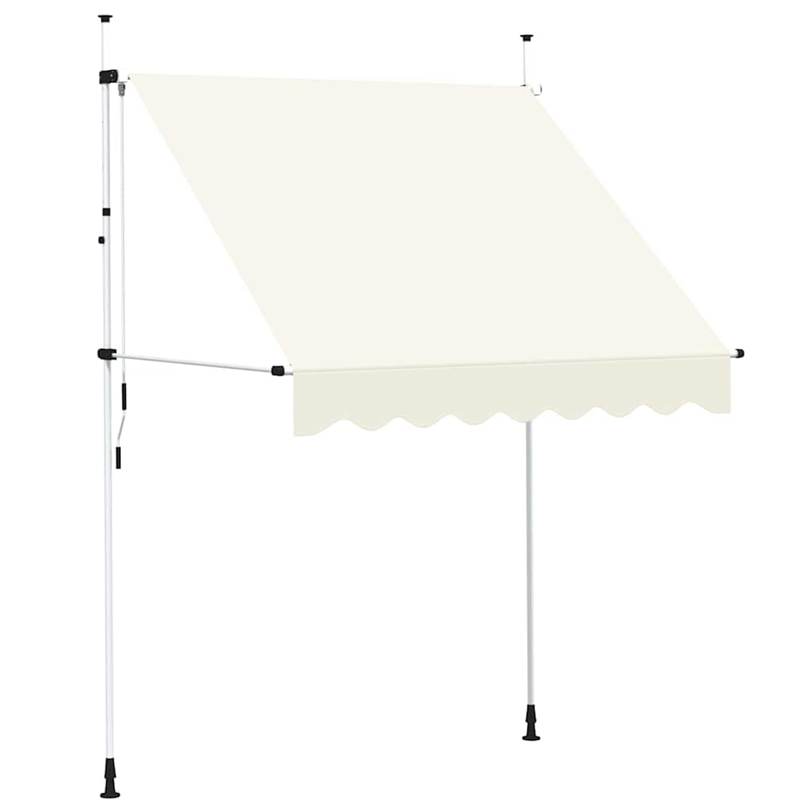 Wysuwana markiza balkonowa, obsługiwana ręcznie, 200 cm, kremowo-biała, balkonowa, bez wiercenia, z korbą ręczną, aluminiowa markiza odporna na promieniowanie UV, regulacja wysokości i