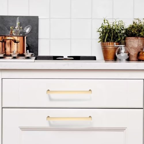 Image of 6 Pack 6.3 Inch(160mm) Kitchen Cabinet Handles Brushed Gold Cabinet Pulls Kitchen Cabinet Hardware Drawer Pulls for Dresser Cupboard Wardrobe