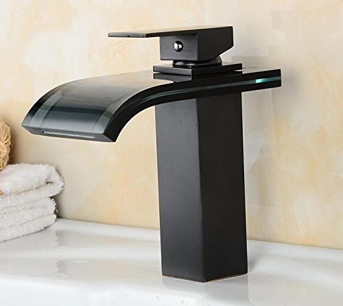 Diongrdk Bathroom Glass Faucet Square Brass Waterfall Mixer Waterfall Taps Hot Cold Water Tap