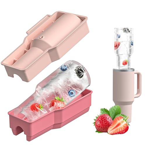 Toivize Cup Ice Mold for Stanley, Ice Cube Tray for Stanley Silicone Ice Mold with Lid Cup Ice Mould for Stanley Hollow Cylinder Molds for Cocktails, Whiskey, Coffee - Pink
