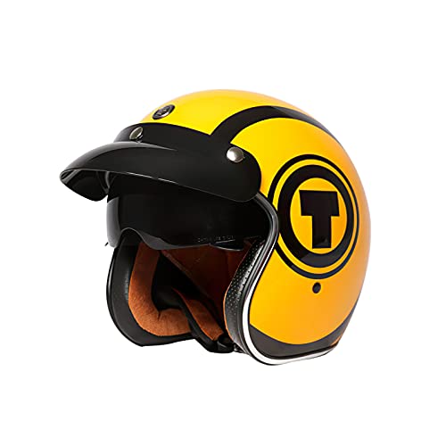 Image of BOSERMEM Adult Retro Motorcycle Helmet Scooter Helmet ECE Certified, Stylish Half-Open Helmet With Goggles, Open Face Jet Crash Helmet for Moped Cruiser Vespa(Yellow Luna, M=54-56cm)