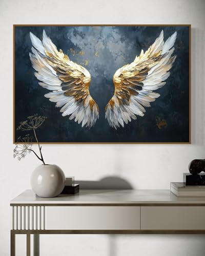 Tableau ailes dorées 30x40cm avec cadre intérieur pour déco moderne de chambre