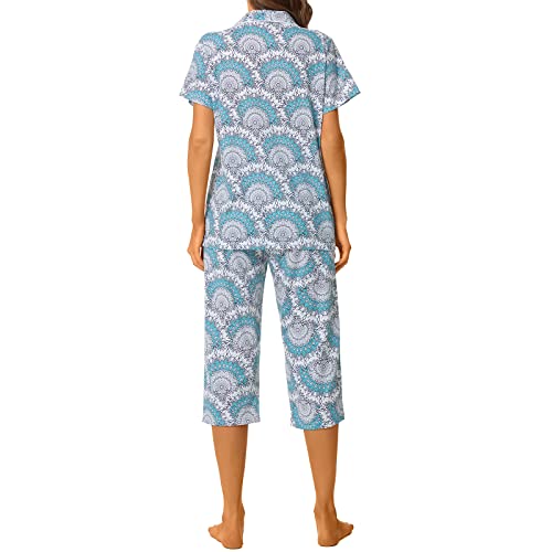 Image of Tugege Capri Pajamas Set Womens Button Down Short Sleeve Lounge Sets Sleepwear Notch Collar Top & Capri 2 Piece PJ Sets