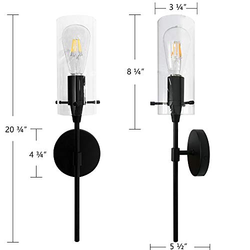 Image of MONKFISH Modern Black Wall Sconce with Clear Glass Shade WS36 Minimalist Wall Lamp & Light Fixture - UL Listed for Bathroom, Bedroom, Living Room & Hallway (1-Light)