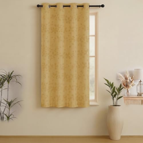 Image of LINENWALAS 100% True Blackout Curtains 6 Feet Long - 1 Panel, Raindrop Floral Design Complete Light Block Thermal Insulated & Noise Reducing Room Darkening Curtains (Raindrop Golden Beige)