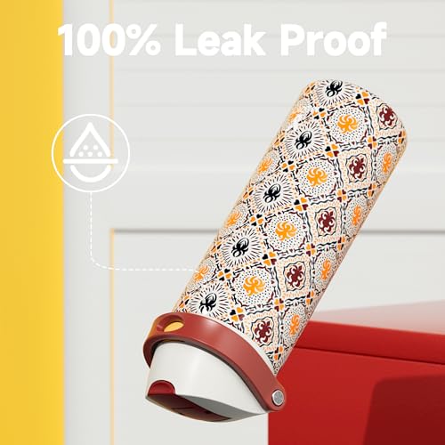 Image of 24 oz Insulated Water Bottle for Sports: Meoky Stainless Steel Water Bottle with 2-in-1 Straw and Spout Lid - Leak Proof, Cold for 24 Hours, Fits in Car Cup Holder, BPA-Free for Travel Gym, Folk Charm