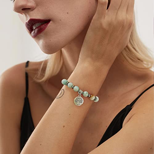 Golbaljew Healing Bracelet For Women Anxiety Amazonite Beaded Bracelets Jewelry Healing Stone Tree Of Life Pendant Bracelet Stress Relief Yoga Beads Chakra Bracelets Gifts For Women #TOP1