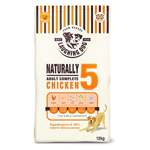 Laughing Dog - Naturally 5 Adult Complete Chicken- Wheat Gluten Free Dry Dog Food with No Artificial Colours, Perfect for Sensitive Tummies, 12kg transparent Cover