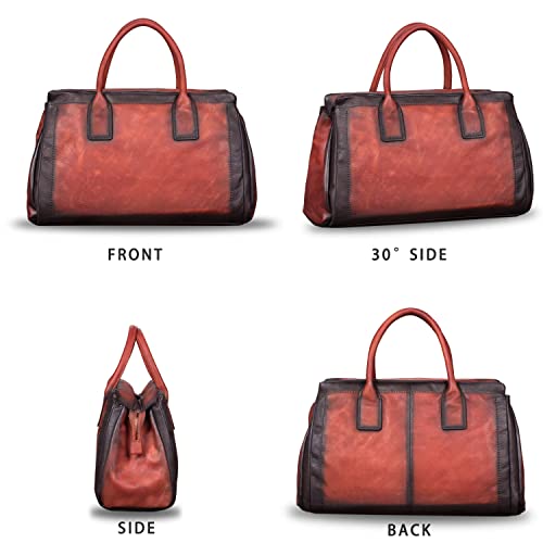 Image of Genuine Leather Top Handle Handbag Satchel for Women Handmade Vintage Handbags Purse Retro Cowhide Crossbody Hobo Bag Purses