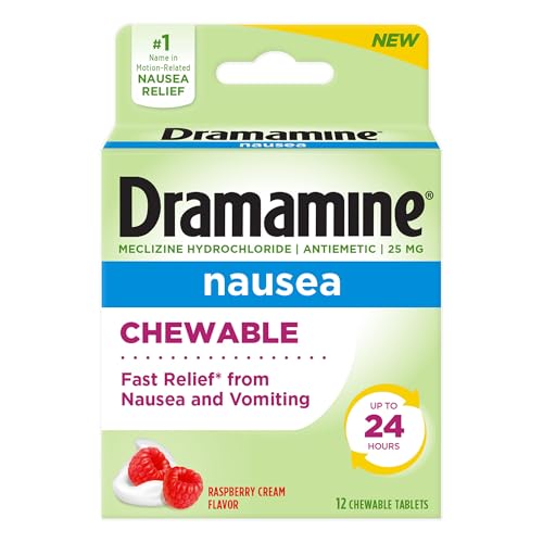 Dramamine Nausea Relief, Raspberry Cream Flavored Chewable, 12 Count