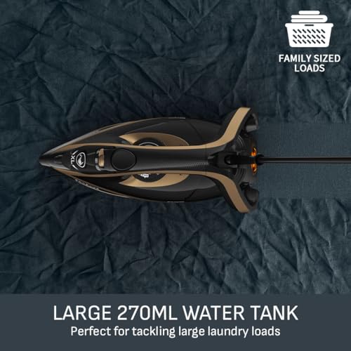 Tefal FV8064 Puregliss Buharlı Ütü 3000 Watt 280 g/dk Buhar Darbe 0 – 50 g/dk Değişken Buhar Dikey Buharlı Durilium AirGlide Autoclean Ütü Tabanı Micro-Calc Filtre, Siyah/Altın