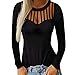 Produktbild Tshirt Damen Langarm Tunika Pullover Oberteile Shirt Langarmshirt Casual Sweatshirt Mit Ausschnittausschnitt (3XL,7Schwarz)