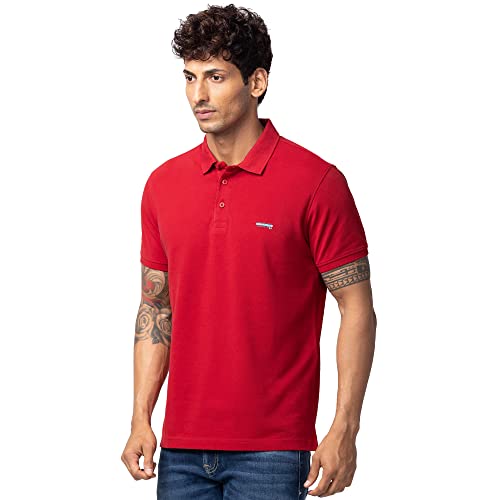 Image of Spykar Polo Collar Half Sleeves Cotton Blend Slim Fit T-Shirt for Men