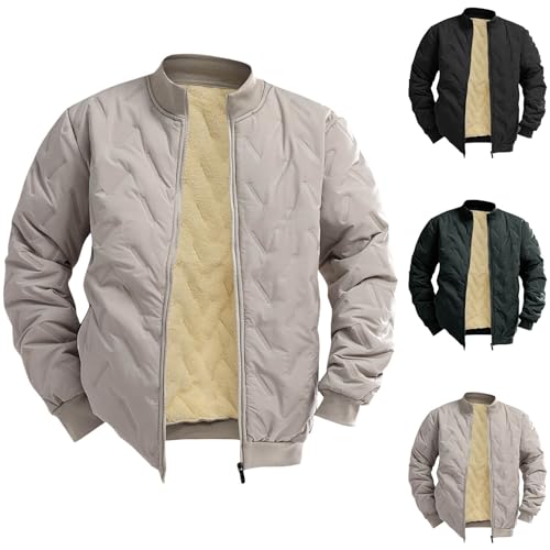 evzosrz Mens Bomber Jackets Fuzzy Fleece Thick Warm Slim Fit Winter Diamond Quilted Rib Varsity Lightweight Coats Sportswear2