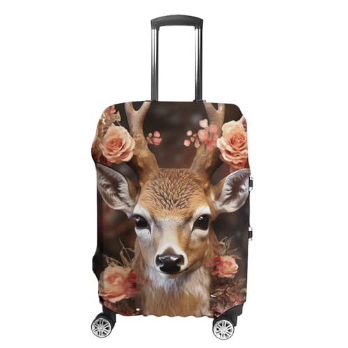 Luggage Cover Elastic Washable Suitcase Cover Dust-Proof Deer Wearing Flowers Travel Luggage Cover Fashion Suitcase Protector Thickened Baggage Cover Fit 18-32 Inch Luggage L, white