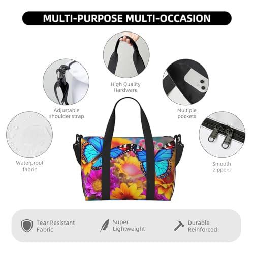 Travel Duffel Bag for Men Gym Bag, Colorful Butterfly Flower Luggage Bag with Shoulder Strap, Large Gym Tote Bag for Women, Weekender Overnight Bag, Foldable Carry on Bag for Airplane4