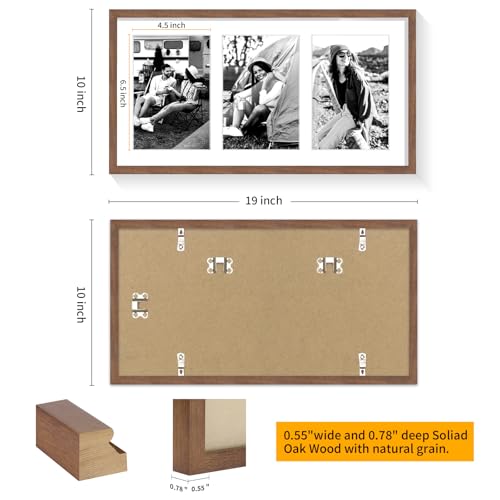 9x18 Oak Wood Picture Frame - 9x18 Photo Frame with Mat Display 3Pcs 5x7 Photos, 5x7 Picture Frame Wood, Natural Solid Wooden Picture Frames for Wall Art Photo and Prints(1 Pack, Walnut)