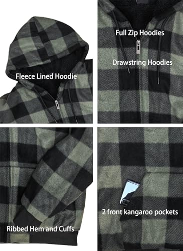 Men’s Zip Up Hoodie Sherpa Fleece Lined Plaid Jacket Flannel Warm Sweatshirts Coat2