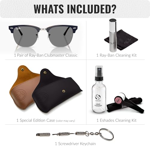 Image of Ray-Ban RB3016 CLUBMASTER CLASSIC Square Shaped Sunglasses for Men & Women with Official RAYBAN Eyewear Kit