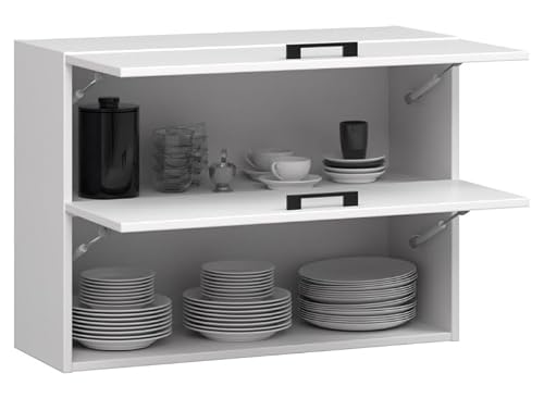 BDW - Armoire de Cuisine Suspendue Double Oliwia G2 W Blanche 80x30x58cm - Meuble Haut de Cusine – Mural -Complete – Placard Double – Vaiselle – Rangement