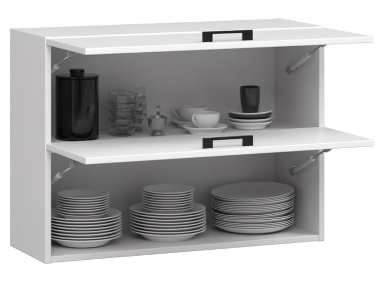 BDW - Armoire de Cuisine Suspendue Double Oliwia G2 W Blanche 80x30x58cm - Meuble Haut de Cusine – Mural -Complete – Placard Double – Vaiselle –...
