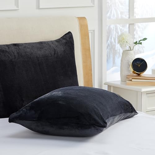 Triodream Micro Fleece Pillowcase Set, King, 20"x36", Black