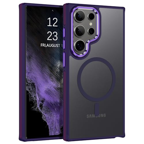 Coque violette Samsung S22 Ultra MagSafe pour protéger l'appareil photo et charger sans fil