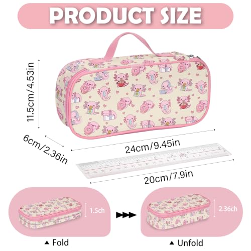 Image of Axolotl Pencil Case, Axolotl Pen Bag For School, Pink Pencil Case For Kids Girls Boys, Large Capacity Desk Organizer School, Pink Pen Box Birthday Gifts
