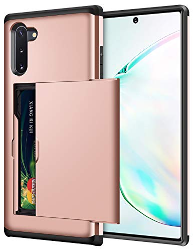 SAMONPOW Wallet Cover for Galaxy Note 10 Case with Card Holder Dual Layer Hybrid Shell Heavy Duty Protection Shockproof Anti Scratch Soft Rubber Bumper Cover Case for Galaxy Note 10 6.3 inch Rose Gold