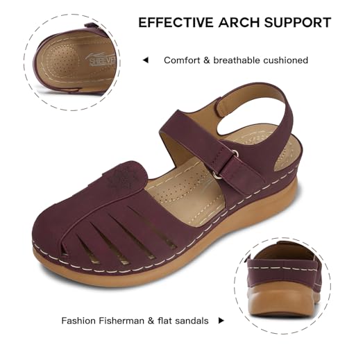 Image of SHIBEVER Women Comfortable Flat Sandals: Closed Toe Dressy Summer Sandal | Fisherman Comfortable for 8+ Hours Walking - No Ankle Rubs for All-day Commutes Lightweight Casual Outdoor Shoes